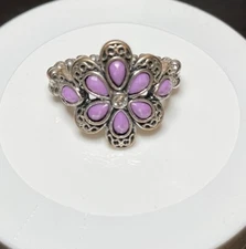 Stone Gardenia Ring Purple Crackle Stone Flower Adjustable Stretch-band