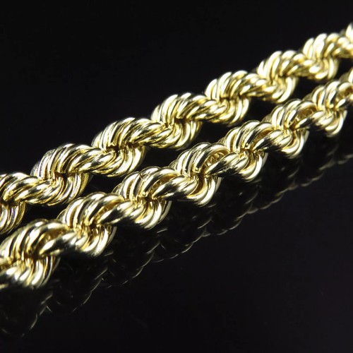 Collar de cadena de cuerda con corte de diamante láser de 3 mm de oro amarillo sólido de 10 quilates 18"- 24" - Imagen 4 de 6