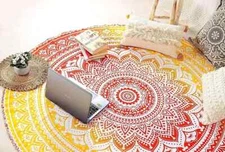 Indian Floral Mandala Roundie Beach Tapestry Boho Yoga Mat Table Runner 48" Art
