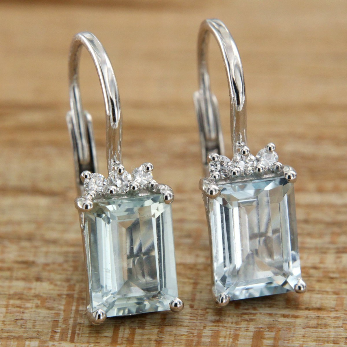 Orecchini In ORO Bianco 18 Kt 750 Con ACQUAMARINA E DIAMANTI A Monachella Donna - Foto 5