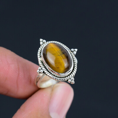 Tiger's Eye Gemstone Solid 925 Sterling Silver Handmade Ring For Women  Girls