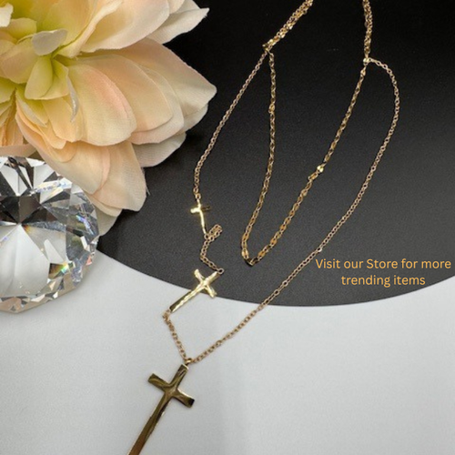 18k gold plated cross pendant layer necklace for women