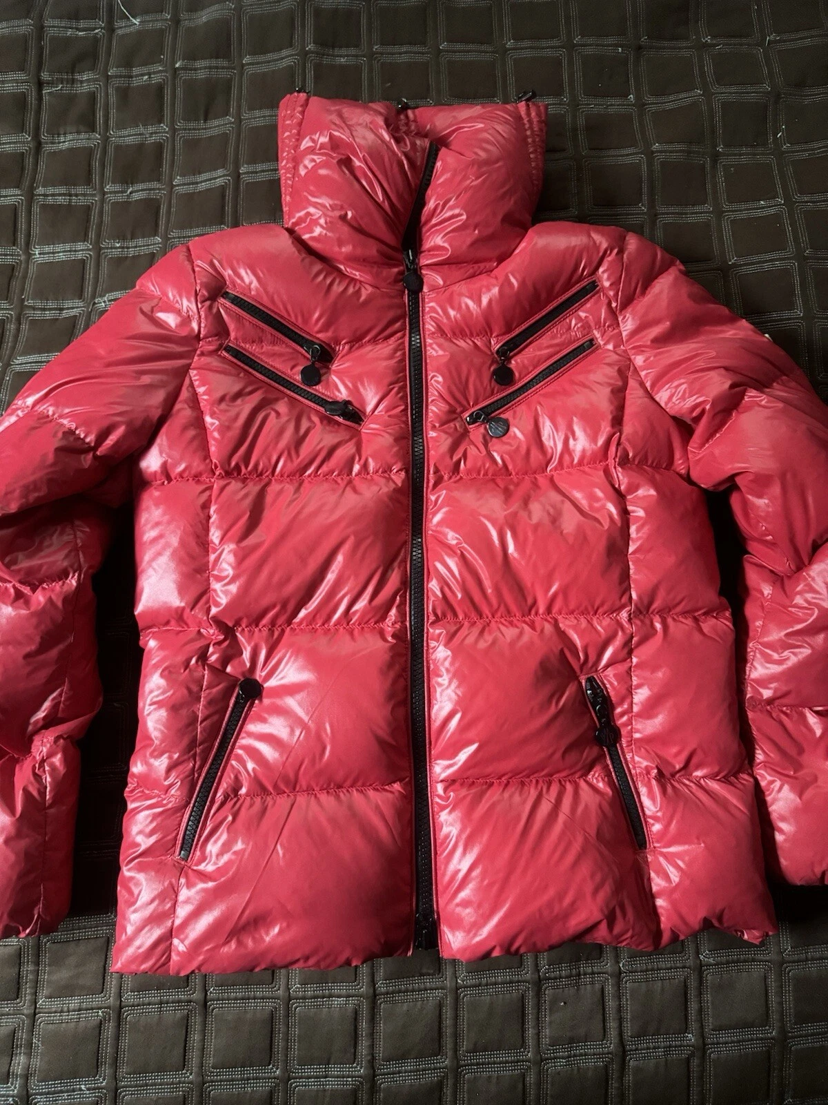Giacca piumino logo Moncler vintage vernice Lampo rosso GIOVENTÙ grande