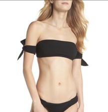 NWT J.Crew Pique Nylon Off Shoulder Bikini Top In Black Size S