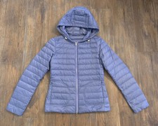 Gimo’s Women's Sz 42 Small Down Puffer Coat Zip Jacket Hooded Pockets Purple Ln