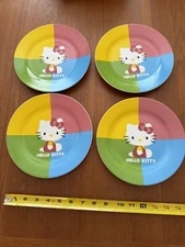 RARE Hello Kitty 8” Porcelain Set of 4 Pop Kitty Plates With Box Sanrio PPD