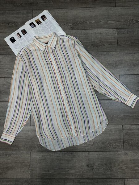 Men Etro Shirt White Linen 44 / XXL / 52