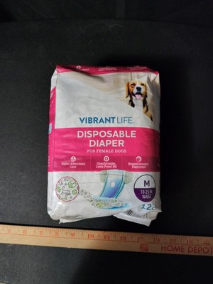 12 Vibrant Life Disposable Female Dog  Diaper Med 18-25   Waist  New