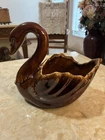Vintage Hull USA Pottery F71 Brown Drip Swan Planter or Dish 7.5in