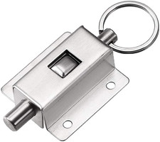 Door Barrel Bolt, Stainless Steel Ring-Pull Spring Loaded Auto Sliding Latch