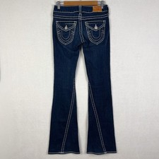 True Religion Size 25 Dark Wash Joey Bit T Flap Pockets Flare Low Rise Jeans Y2K