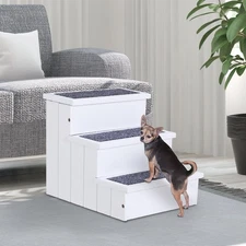 3 Step Wood Carpet Non Slip Pet Stairs Ramp for Cats and Small Dogs