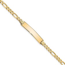 10K Yellow Gold Figaro Link ID Bracelet 7 Inch