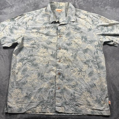 Sideout Destinations Hawaiian Shirt Mens XL Gray Tropical Leaf Print Button Up