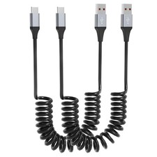 2 Pack Retractable USB C Cable Coiled USB A to USB C Charging Cord for Car
