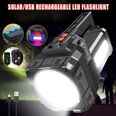 Solar&USB Rechargeable Spotlight Super Bright Led Spot Light Handheld Flashlight