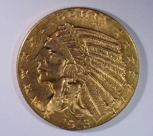 1913 $5 Gold - USA Indian Head Half Eagle - Pre-1933