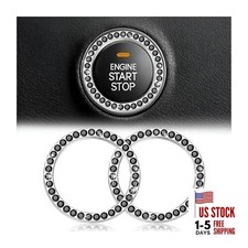 Bling Car Engine Start Ring Decals, 2PCS Crystal Rhinestone Vehicle Push Black
