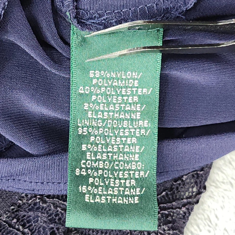 Ralph Lauren Dress Size 6 Blue Sequin Lace Cowl Neck 3/4 Sleeves Knee Length  - Image 4 of 4