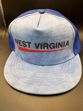 Vintage West Virginia Mesh Trucker Hat Snapback Blue USA Made Suede Look Cap