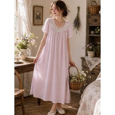 Vintage Barbizon Nightgown Womens Nylon Sleepwear Pink Large Lace Rose Bow Vneck