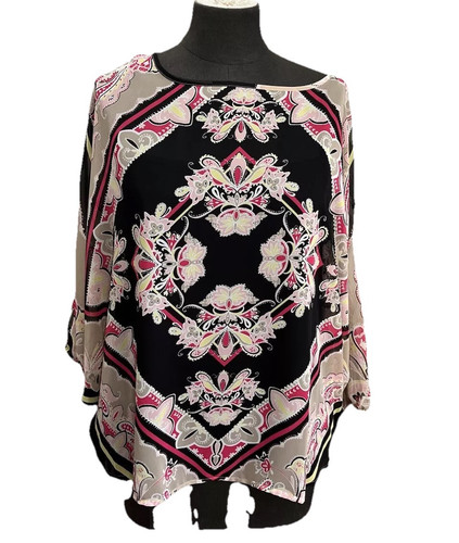 Dana Buchman XL batwing blouse, sheer NWT with sewn in tank, paisley design-pop