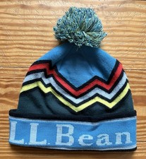 Kid s L.L. Bean Pom Knit Mountain Graphic Beanie Winter Hat One Size OFSA