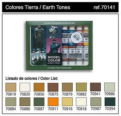 Vallejo 17ml Bottle Earth Tones Model Color Paint Set (16 Colors) - Hobby and