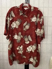 Pierre Cardin Men L Tropical Camp Shirt VTG 90s Muted Colors On Maroon