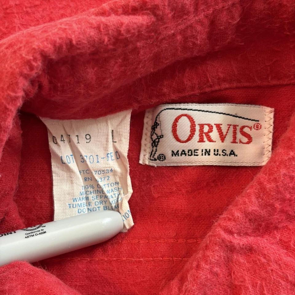 Vintage Orvis Chamois Shirt Mens Large Red Button Front Made in USA Long Sleeve - Image 2 of 4