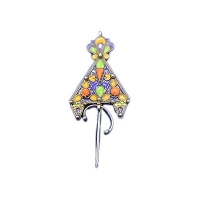 Antique Oriental Jewelry Pendant/Hat Stick With Coral Enameled Geria fibula
