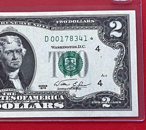 1976 STAR NOTE $2 TWO DOLLAR ( CLEVELAND D ) Bad Hand Cut Uncirculated