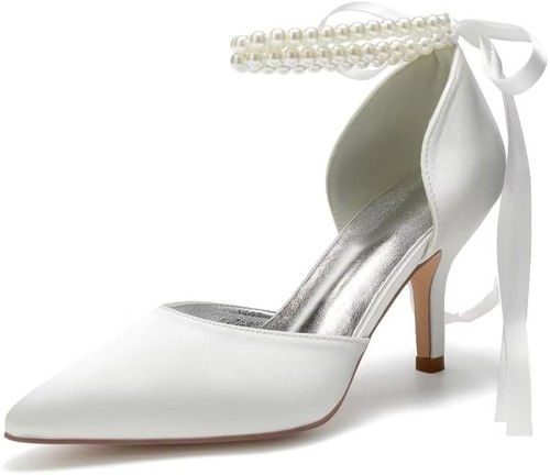 High Heel Wedding Shoes for Bride Closed Toe Pearl Bridal Heels Formal ...