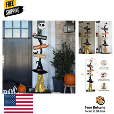 Lighted Halloween Wooden Witch Broom for Indoor Outdoor Decorations
