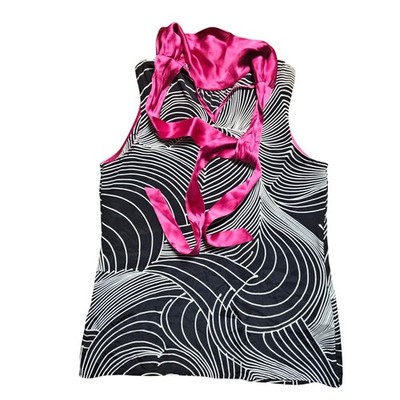 Vintage Y2K Karen Kane Silk Geometric Print Halter Top M Retro Mod Psychedelic