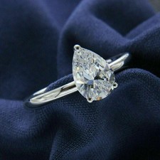 2.50 Ct Pear Lab Created Diamond Women's Engagement Ring 14k White Gold Plated.