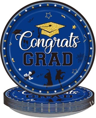 Graduation Party Plates Blue Congrats Grad Disposable Paper Plates Party