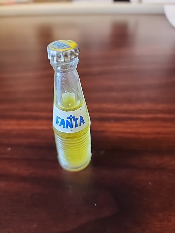 RARE Vintage Mini Fanta Soda Bottle Clear Glass 3" Miniature Drink Metal Cap 