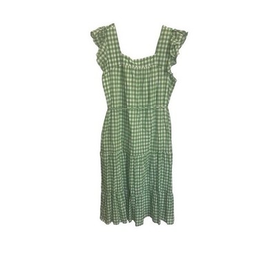 Draper James RSVP Green Gingham Ruffle Tiered Cotton Midi Dress XL
