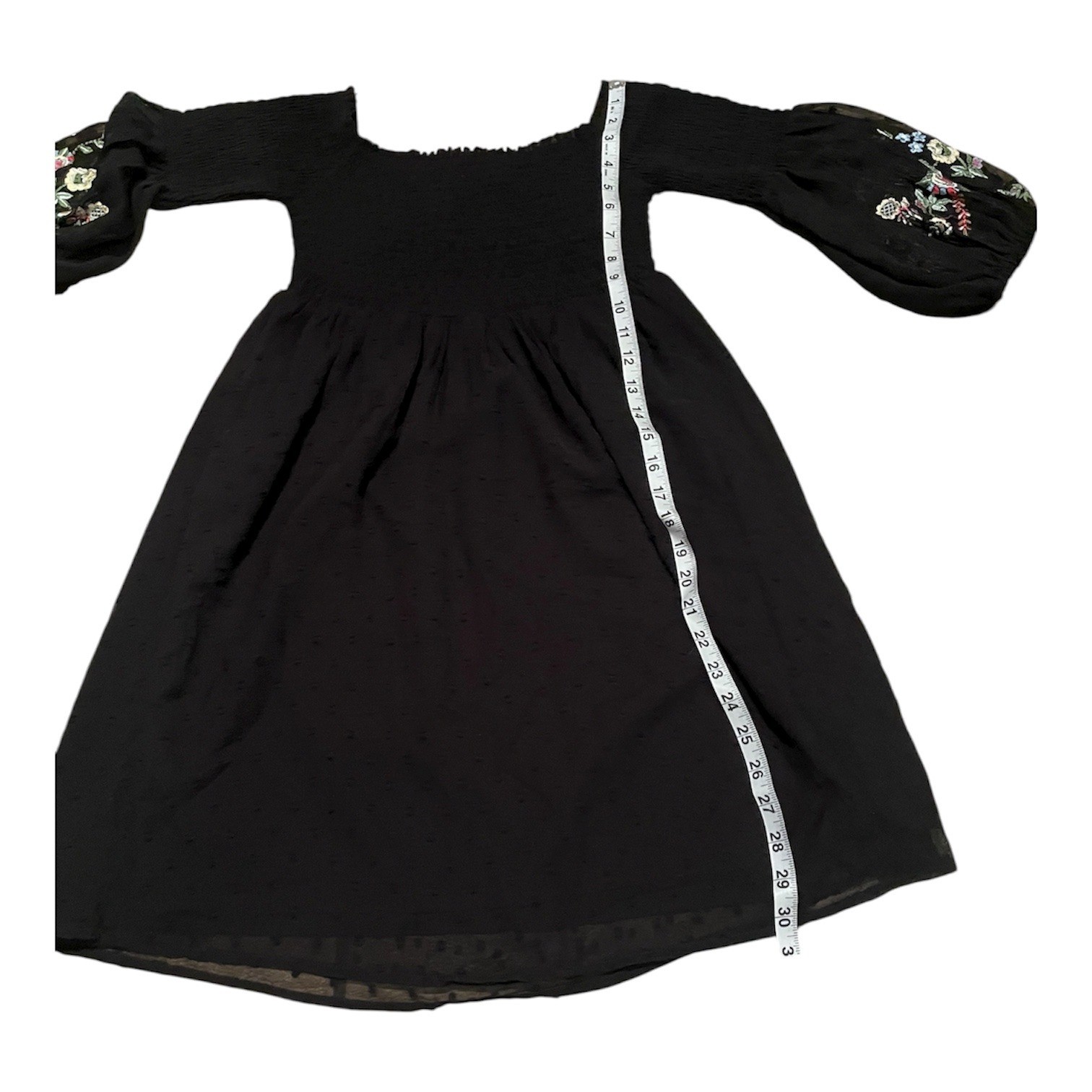 Zara Basic Black Smocked Square Neck Embroidered … - image 4
