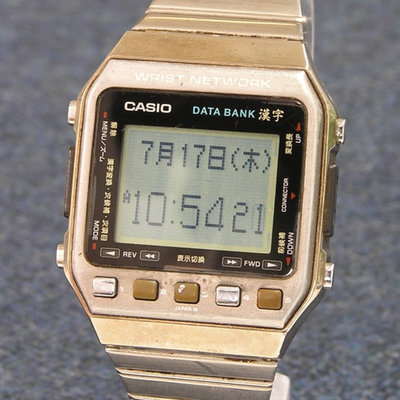 【可動品】希少品　CASIO カシオ　データバンク　腕時計　DKW-100 CASIO DATA BANK DKW-100 kanzi men Quartz Black Silver Watch Japan