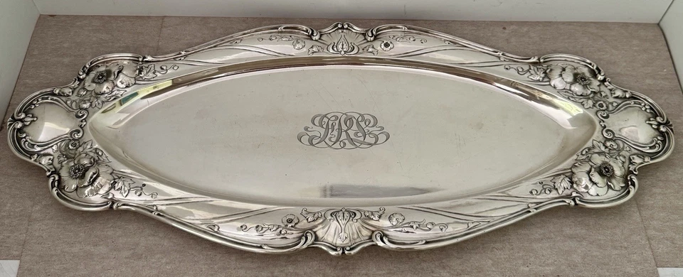 PLATO DE PESCADO RARO CAÑA BARTON ESTERLINA ART NOUVEAU LES CINQ FLOR 28" 1905 Foto 2 de 4