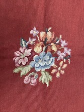 Completed Vintage Needlepoint Floral Burgundy Peony Iris Forget Me Not 17x16  