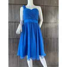 Mori Lee Ruched Sweetheart Neck Strapless Floral Applique Formal Blue Dress 7/8