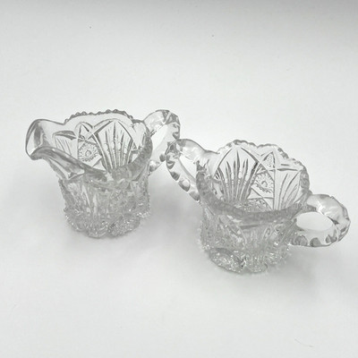 Vintage Imperial Glass ''Nucut'' #212 Star & Fan Sugar & Creamer Set Thonged Star