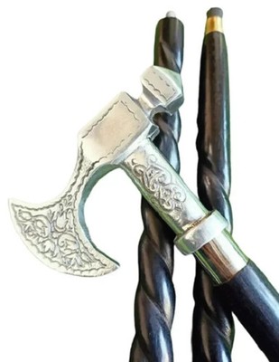 Cold Axe Head Walking Stick 38'' Hiking Trekking Cane Spiral DESIGN Gift Item