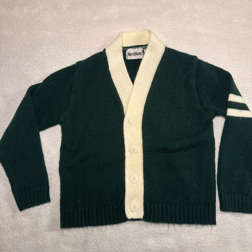 Vintage Kentfield Varsity Cardigan Sweater Forest Green Cream Stripe Size 6