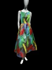 NWT MILLY Tulip Print Tea Length Sleeveless Dress Gown Party Sz 6 Poppy Color