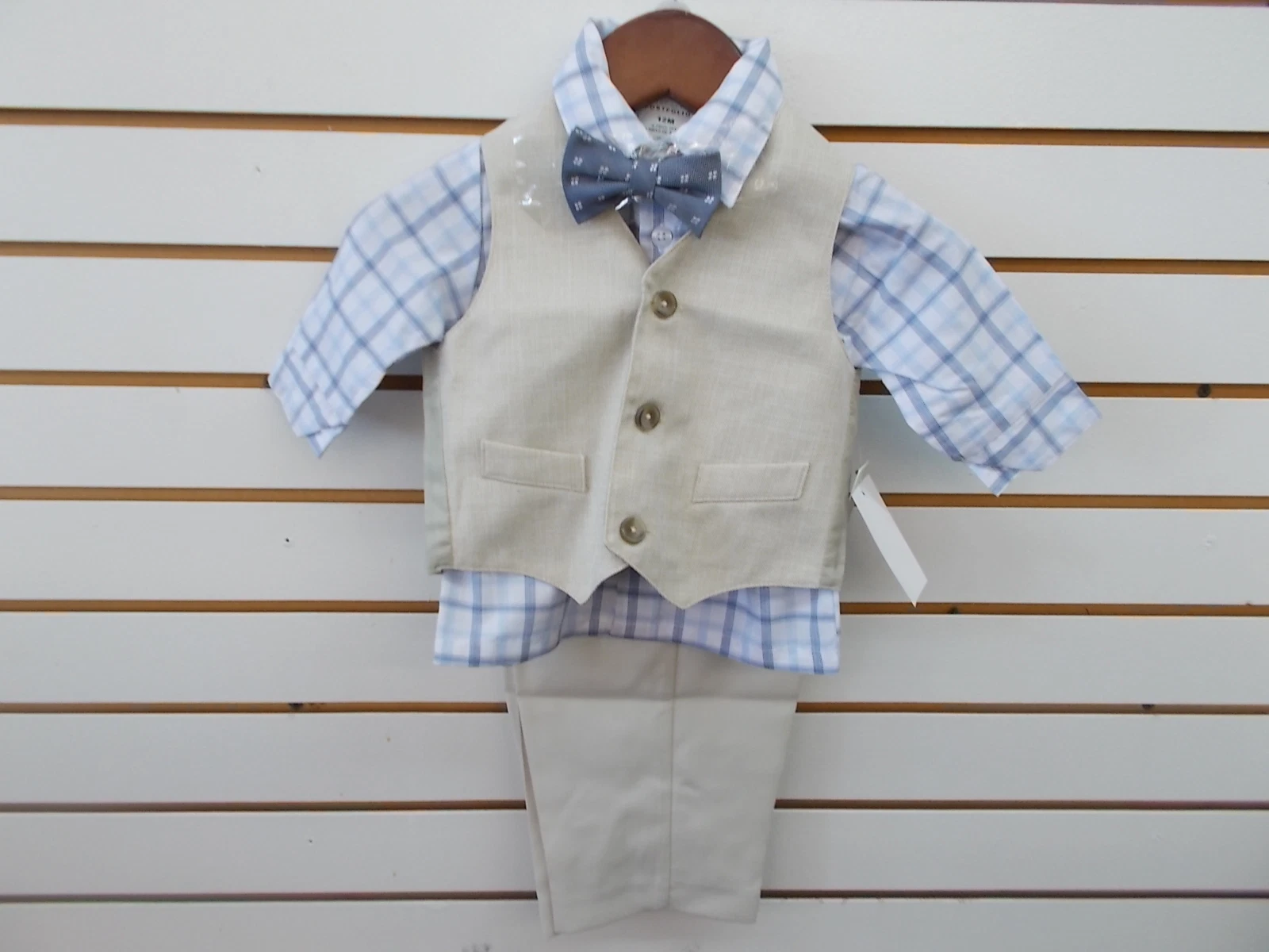 Infant Boys Perry Ellis $45 4pc Khaki Vest Suit Size 12 Months - 24 Months