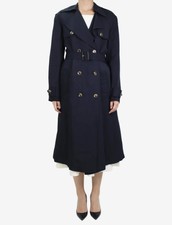 100% Auth Bnw Tag Rare Celine Navy Double Breasted Button Up Trench Coat Silk 40